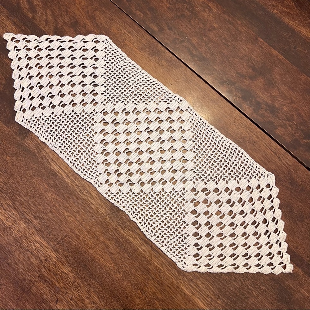 Handmade Crochet Doily Off White Oblong